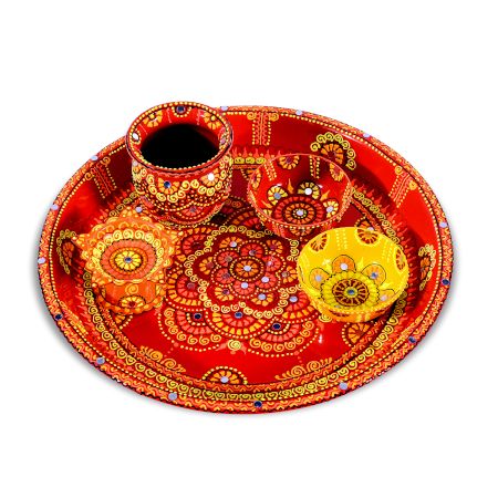 Handicraft Stainless Steel Pooja Thali - Set of 5